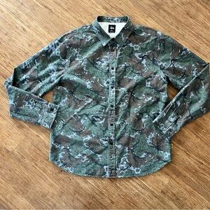Stüssy Camo Print Button Down Shirt - Green/Brown - Size Large